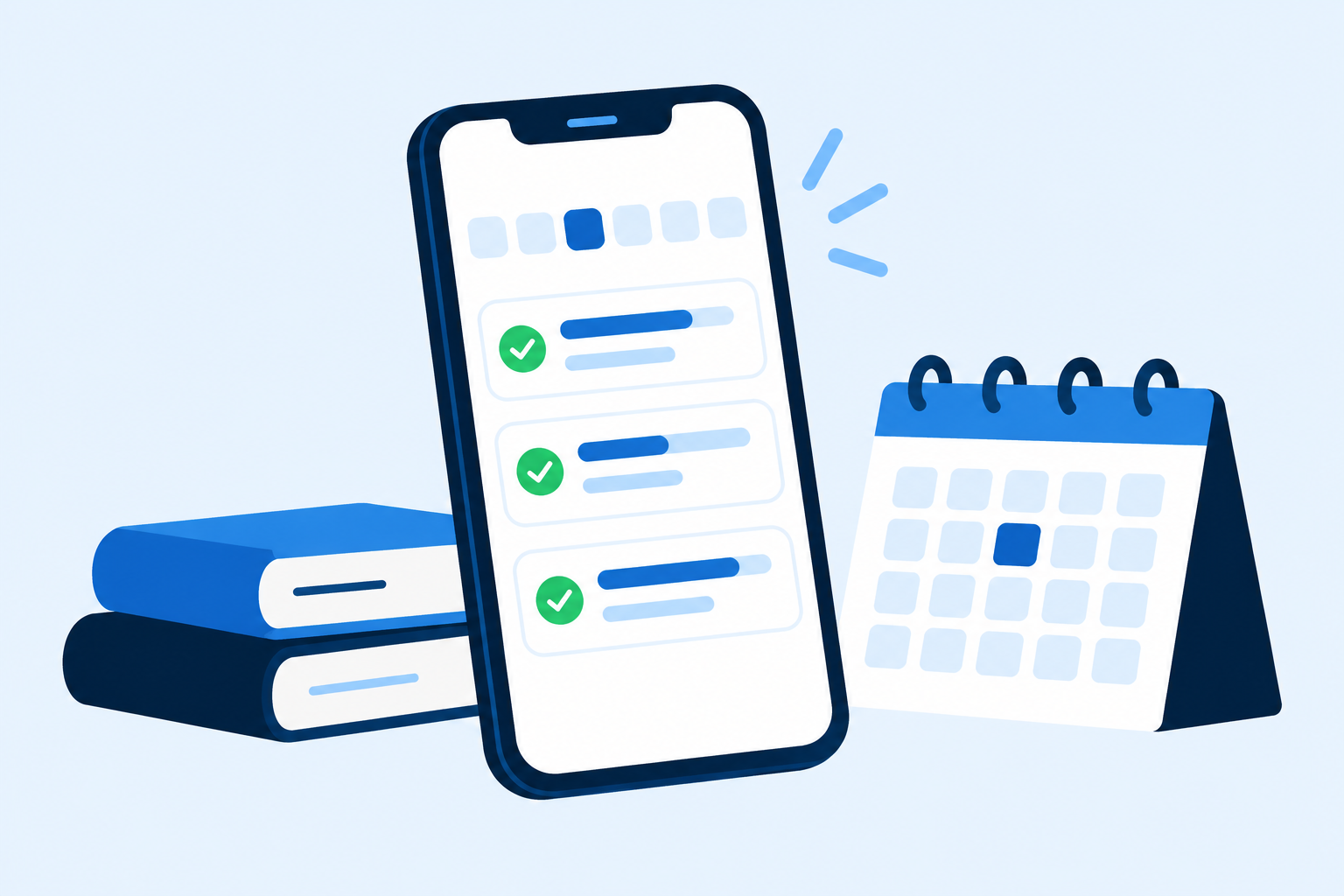 Illustrazione di uno smartphone con un piano di studio e un calendario